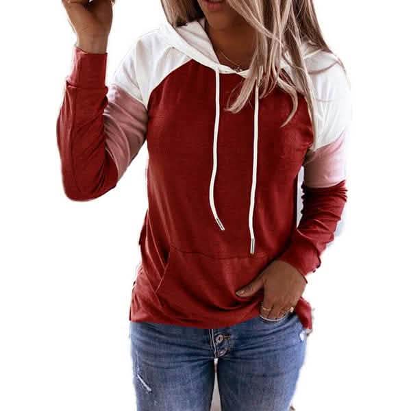 Winter Women’s Fashion Casual Sweatshirts Long Sleeve Hooded Pullover Loose Block Color Pockets Sweatshirts DailySale