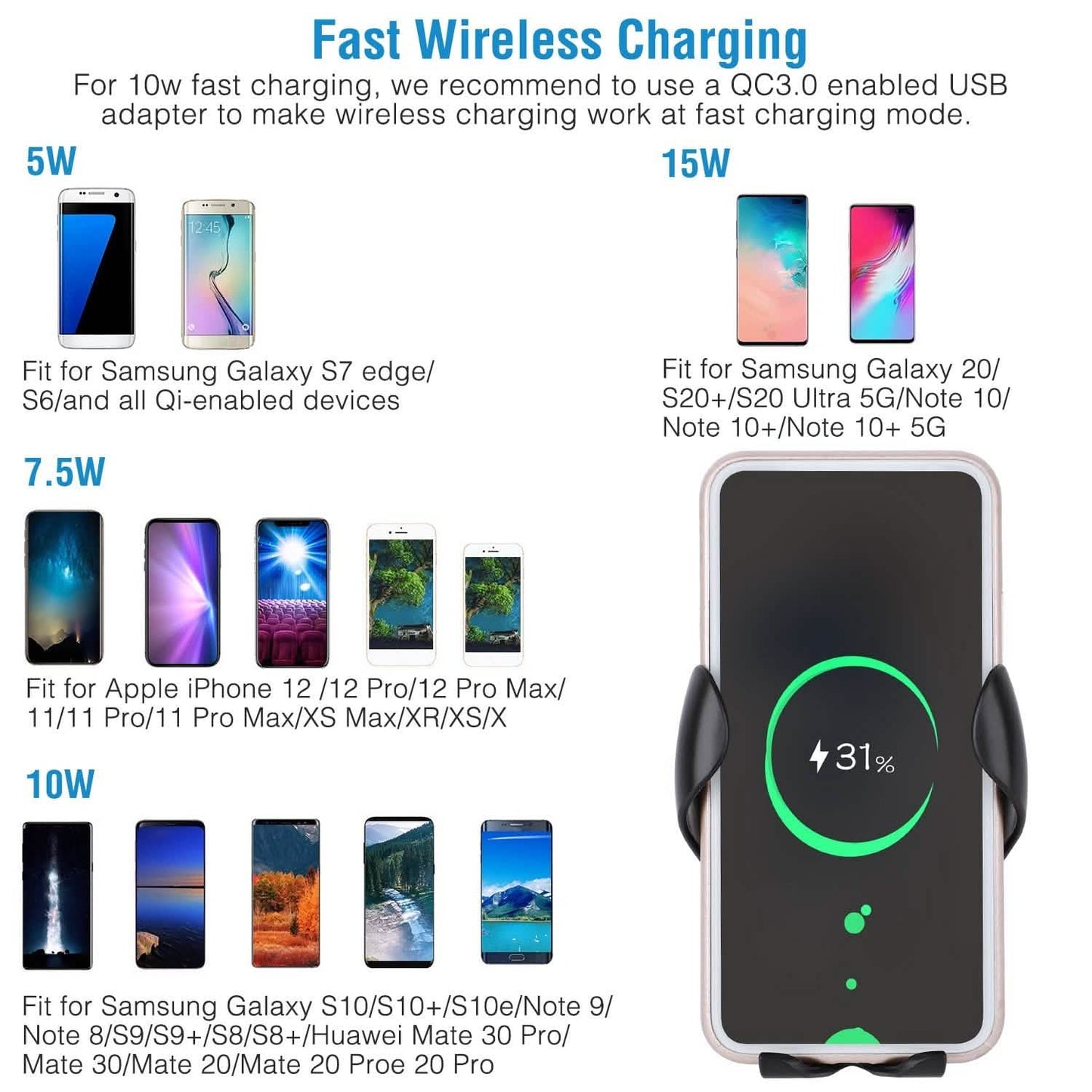 Wireless Car Charger 15W Qi Fast Charging Car Mount DailySale