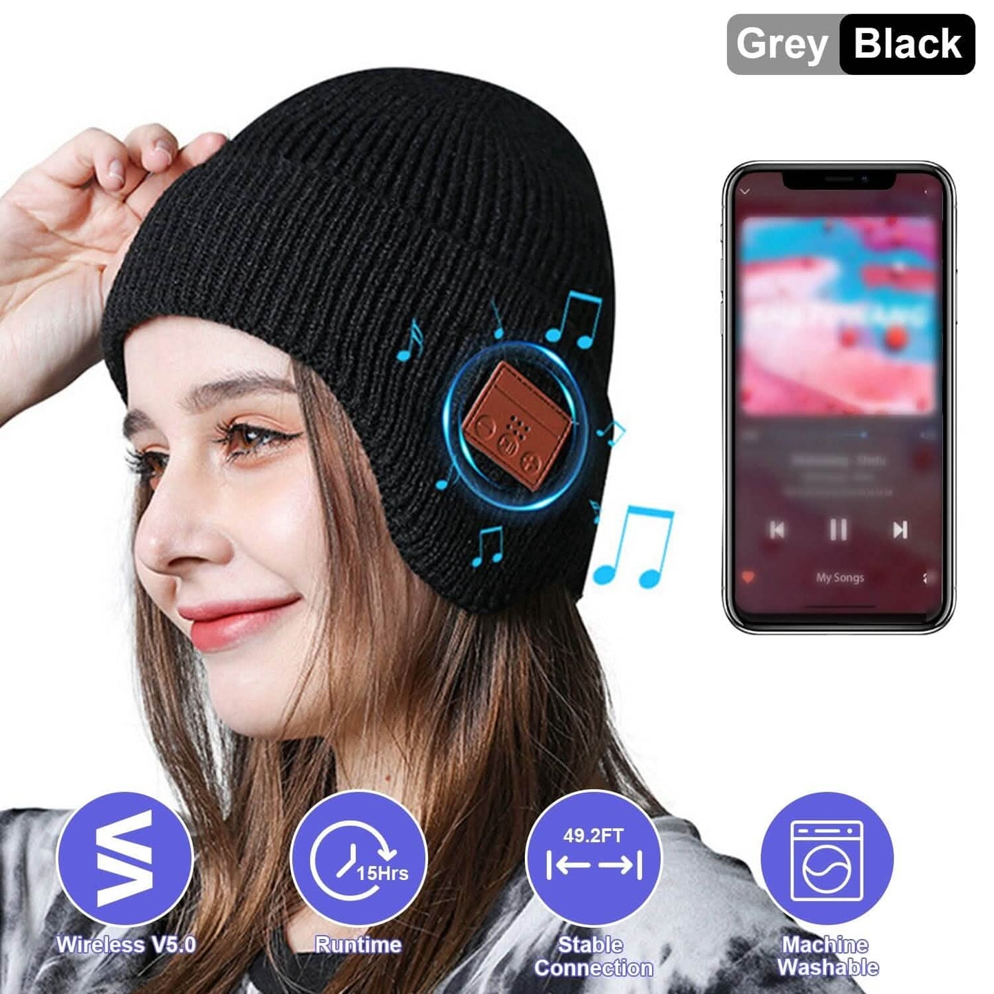 Wireless V5.0 Beanie Hat with Headphones USB Rechargeable DailySale