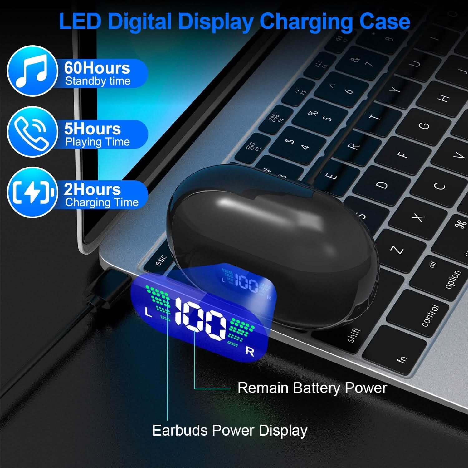 Wireless v5.3 Earbuds Clip-on Open TWS Earphones with Built-in Mic LED Charging Display Case DailySale