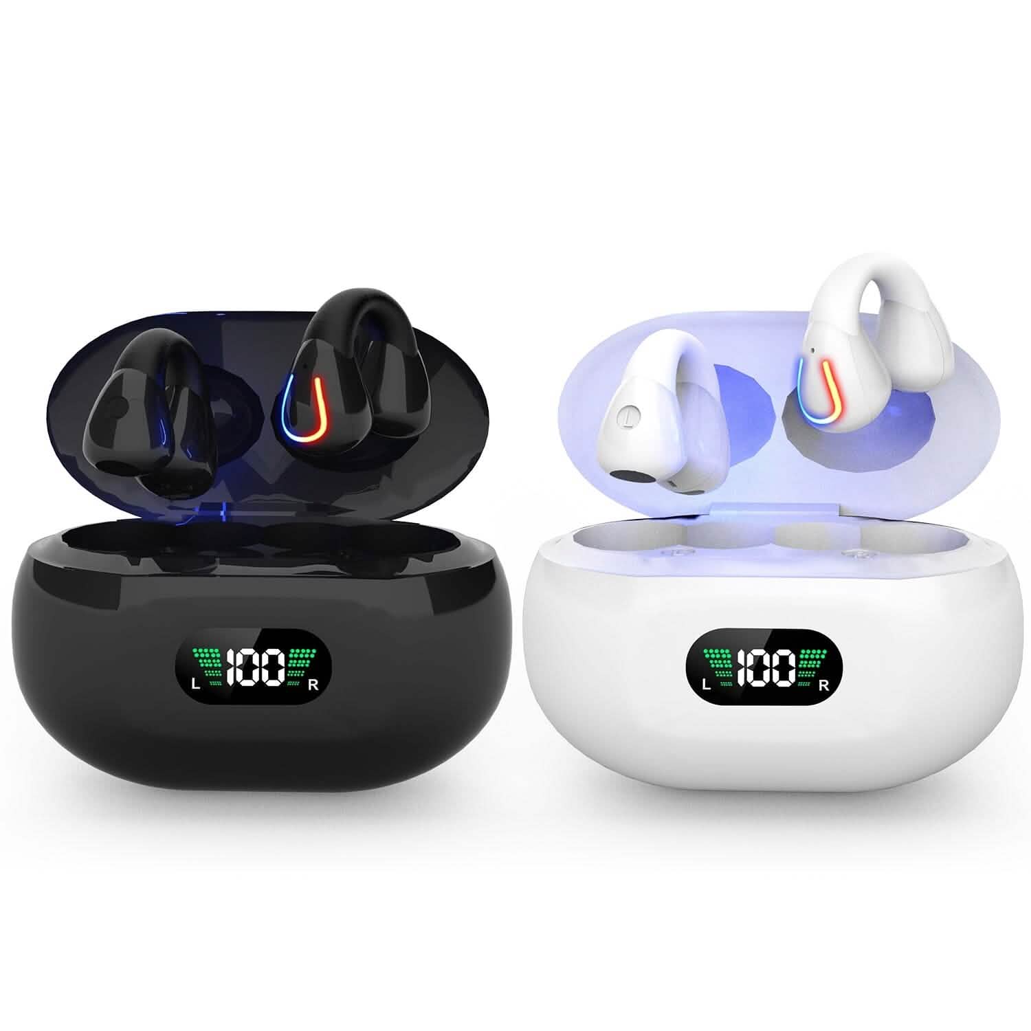 Wireless v5.3 Earbuds Clip-on Open TWS Earphones with Built-in Mic LED Charging Display Case DailySale