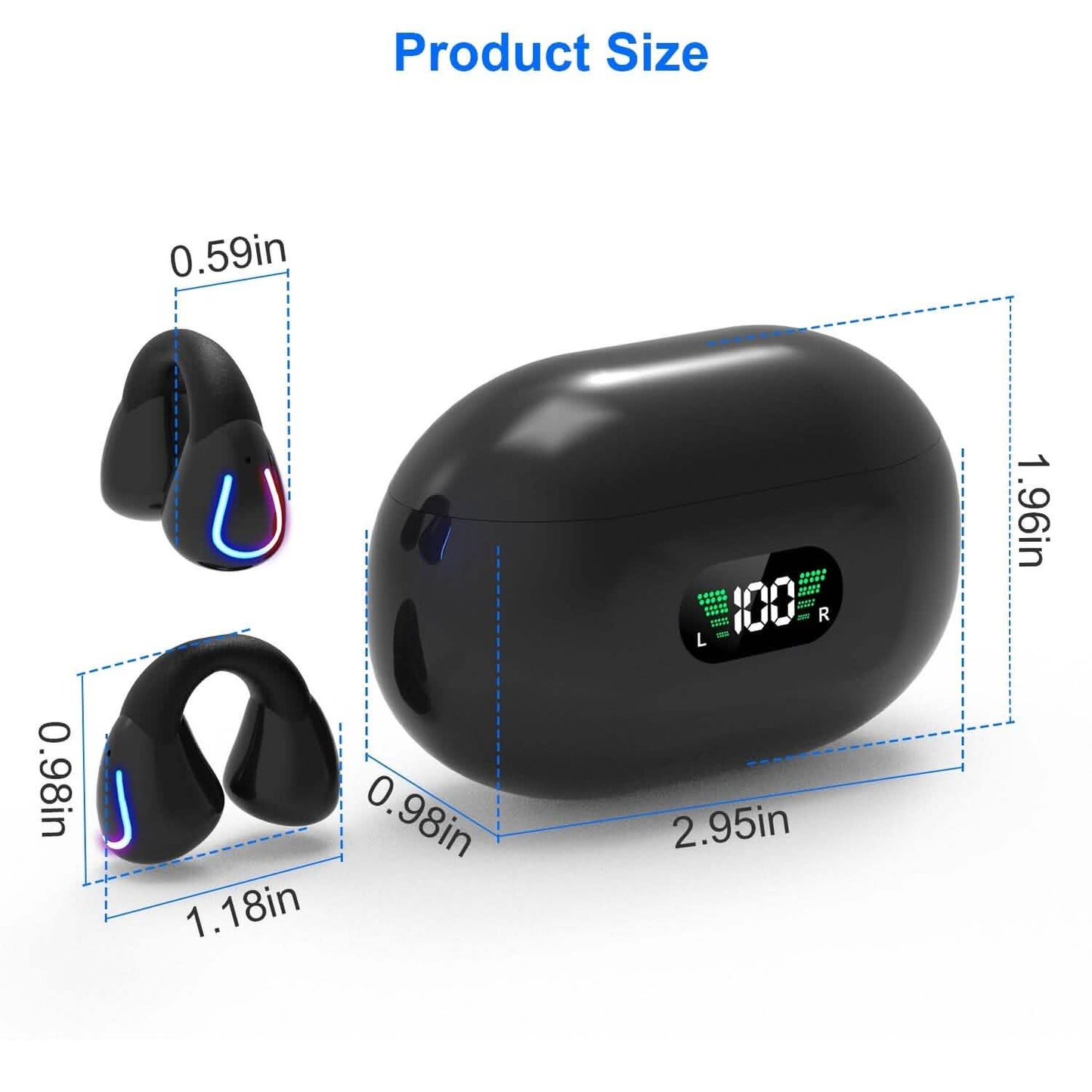 Wireless v5.3 Earbuds Clip-on Open TWS Earphones with Built-in Mic LED Charging Display Case DailySale