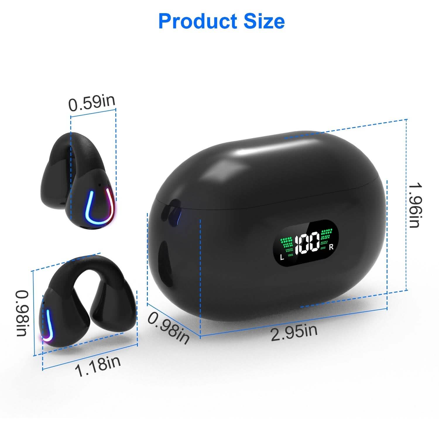 Wireless v5.3 Earbuds Clip-on Open TWS Earphones with Built-in Mic LED Charging Display Case DailySale