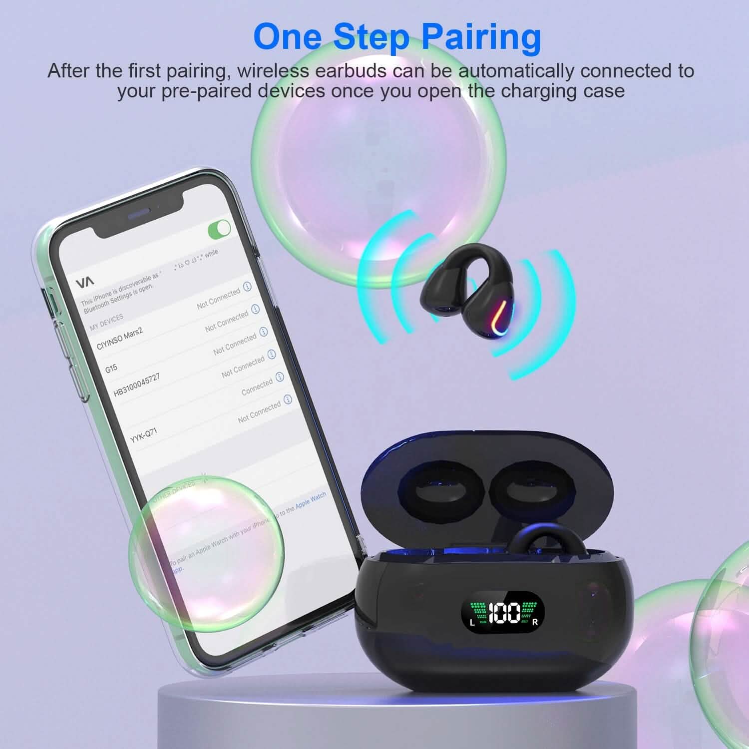Wireless v5.3 Earbuds Clip-on Open TWS Earphones with Built-in Mic LED Charging Display Case DailySale