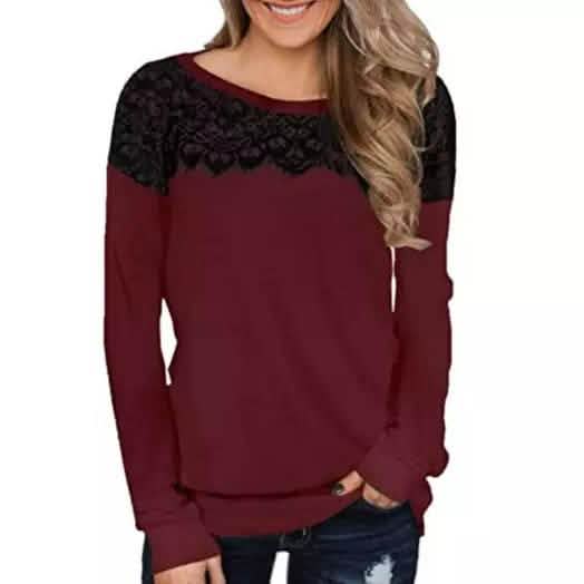 Women Fashion Black Lace Top Long Sleeve Elegant Casual Sweatshirt Blouse DailySale