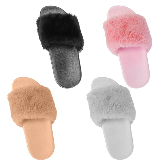 Women Faux Fur Slippers Open Toe DailySale