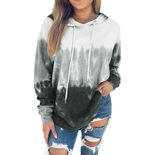 Women Hoodies Tops Tie Dye Printed Long Sleeve Drawstring Pullover Sweatshirts with Pocket DailySale