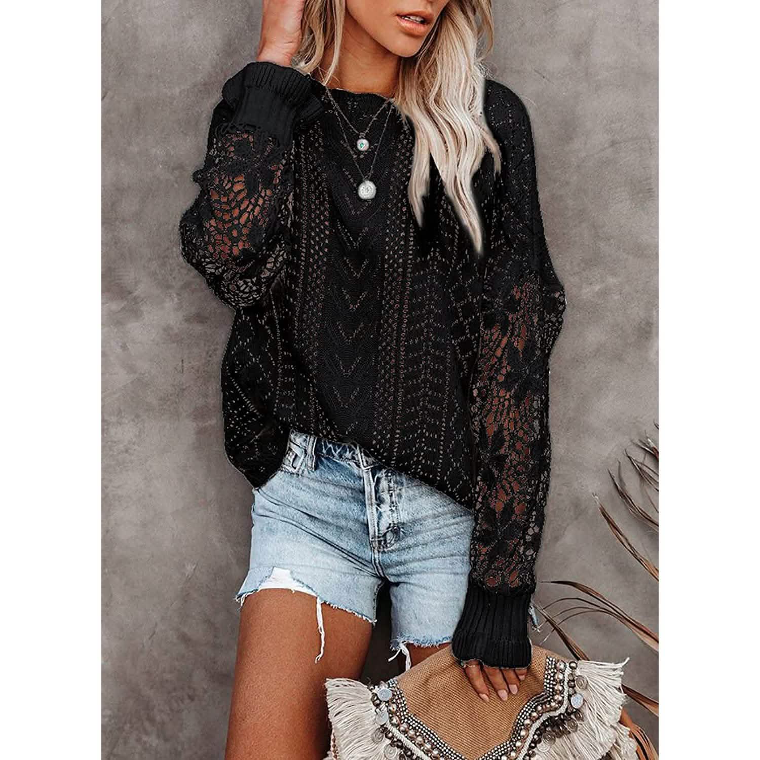 Women Lace Crew Neck Sweater DailySale