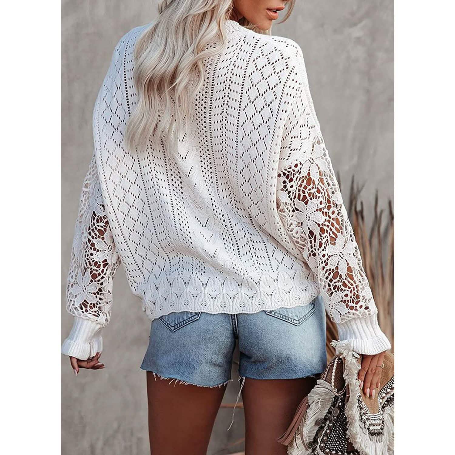 Women Lace Crew Neck Sweater DailySale