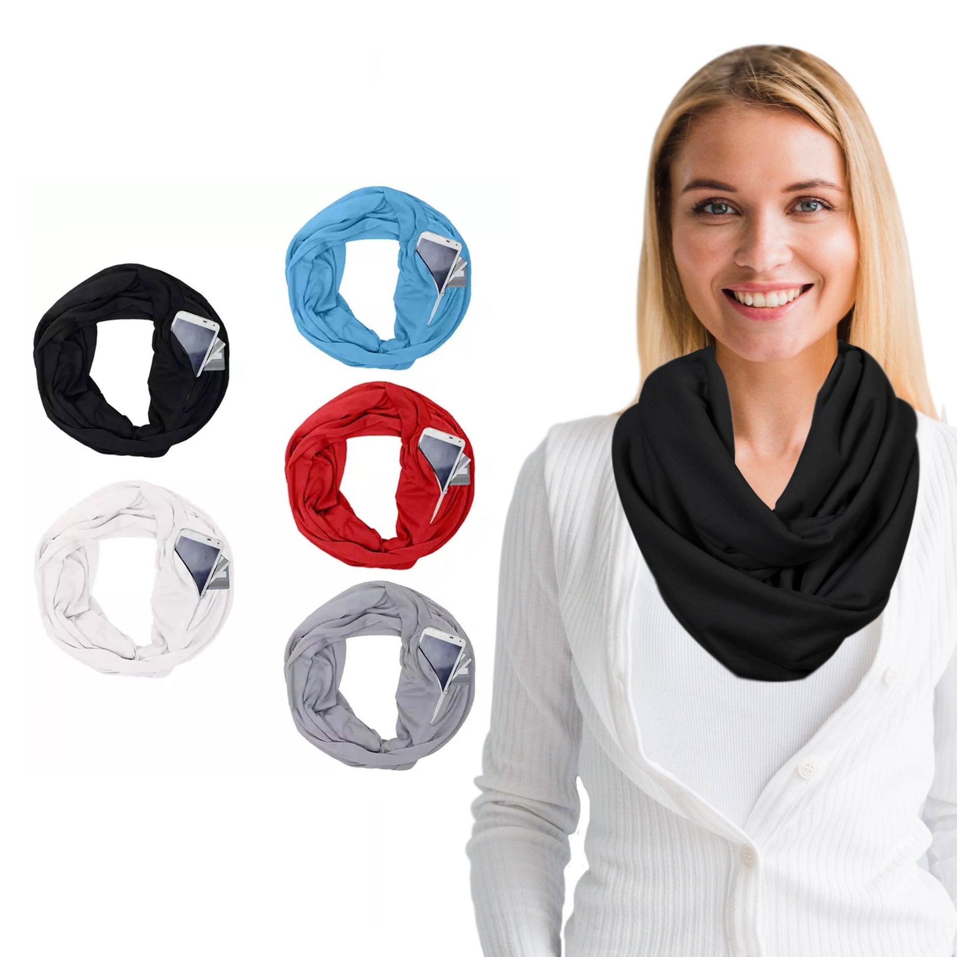 Women Lightweight Infinity Scarf With Pocket Loop Zipper DailySale