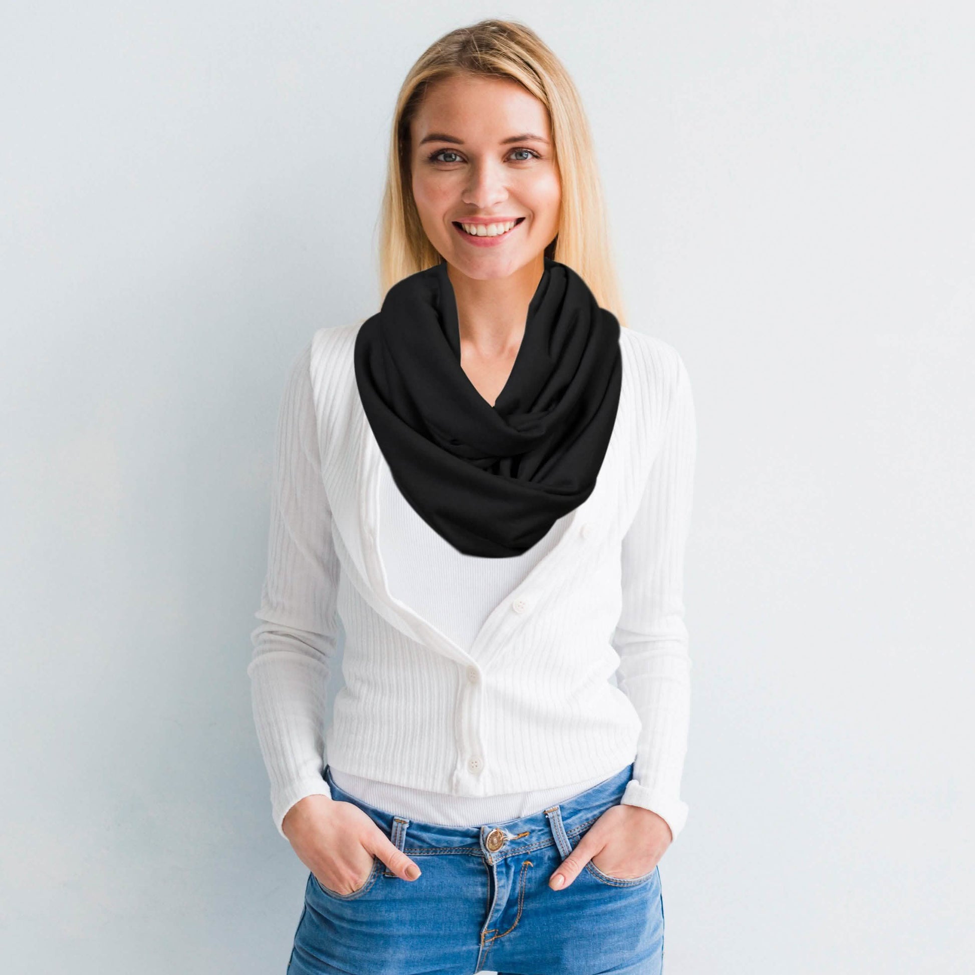 Women Lightweight Infinity Scarf With Pocket Loop Zipper DailySale