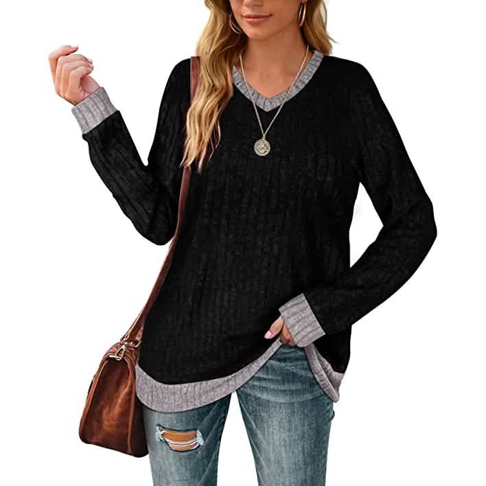 Women Lightweight V Neck Long Sleeve Tunic DailySale