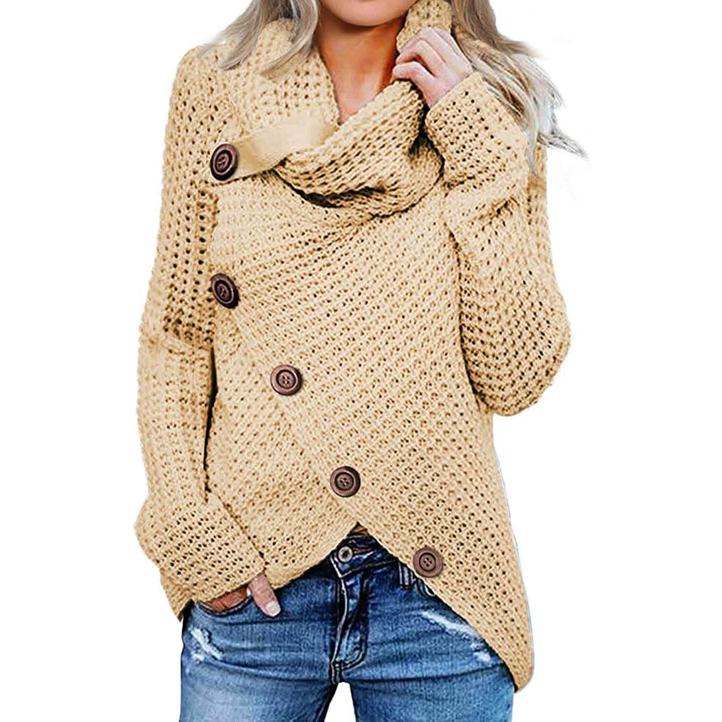 Women Long Sleeve Asymmetric Wrap Pullover Sweater Jumper Tops DailySale