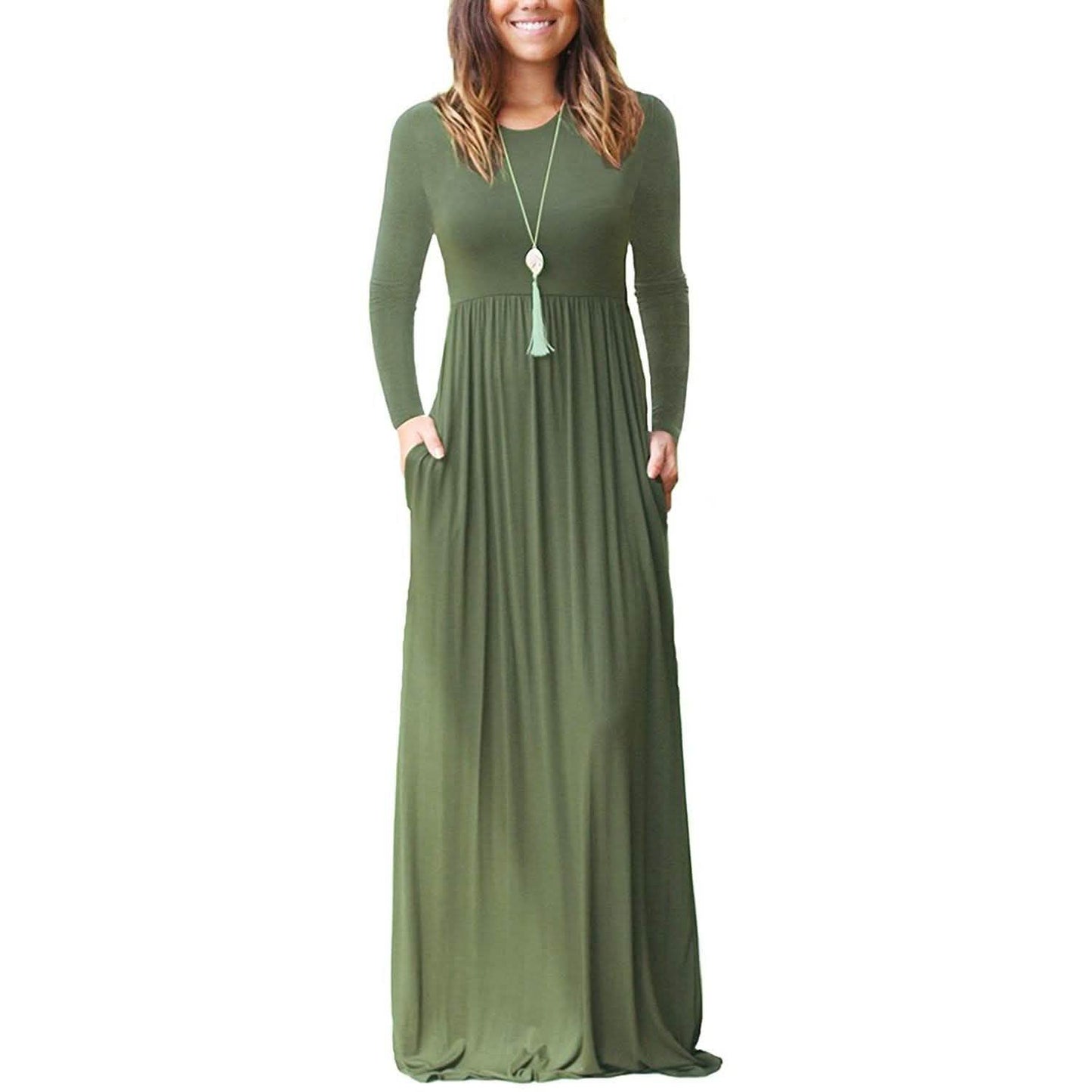 Women Long Sleeve Loose Plain Maxi Dresses Casual Long Dresses with Pockets DailySale