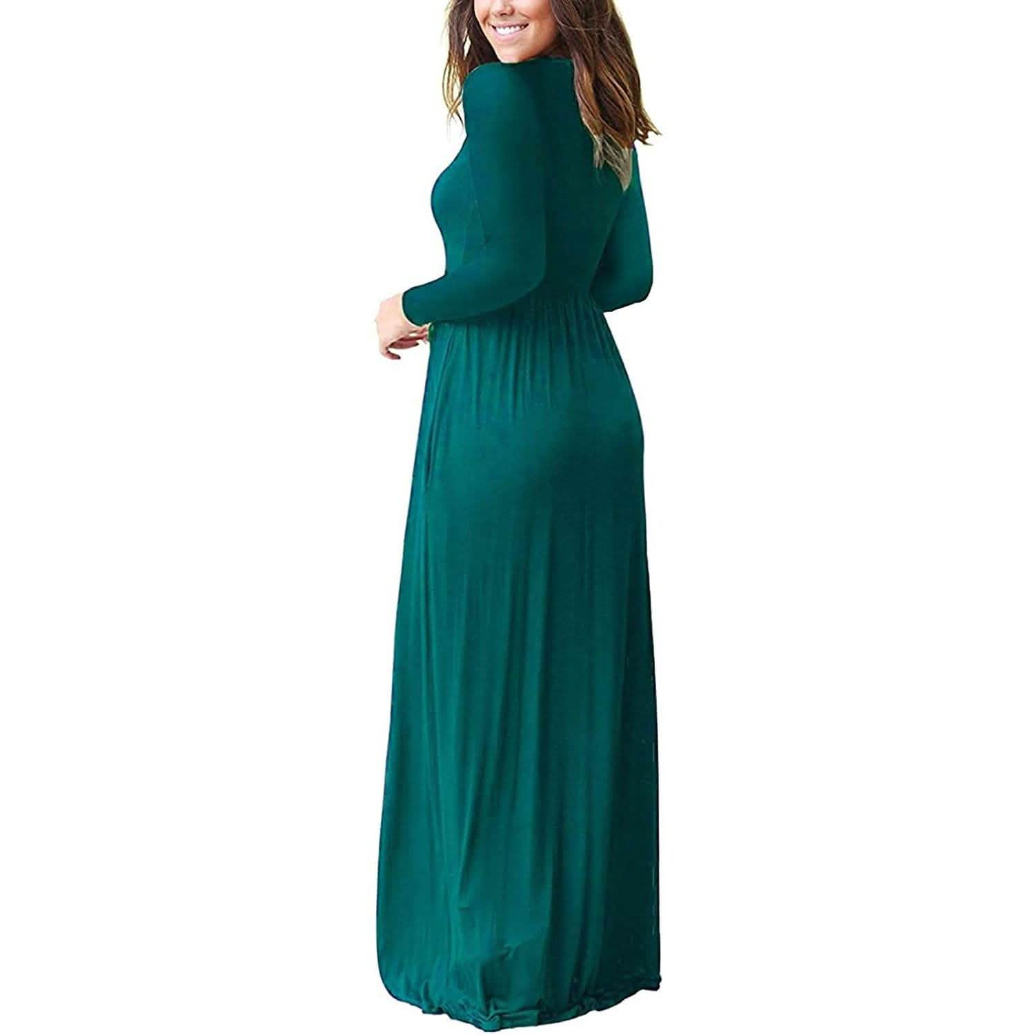 Women Long Sleeve Loose Plain Maxi Dresses Casual Long Dresses with Pockets DailySale