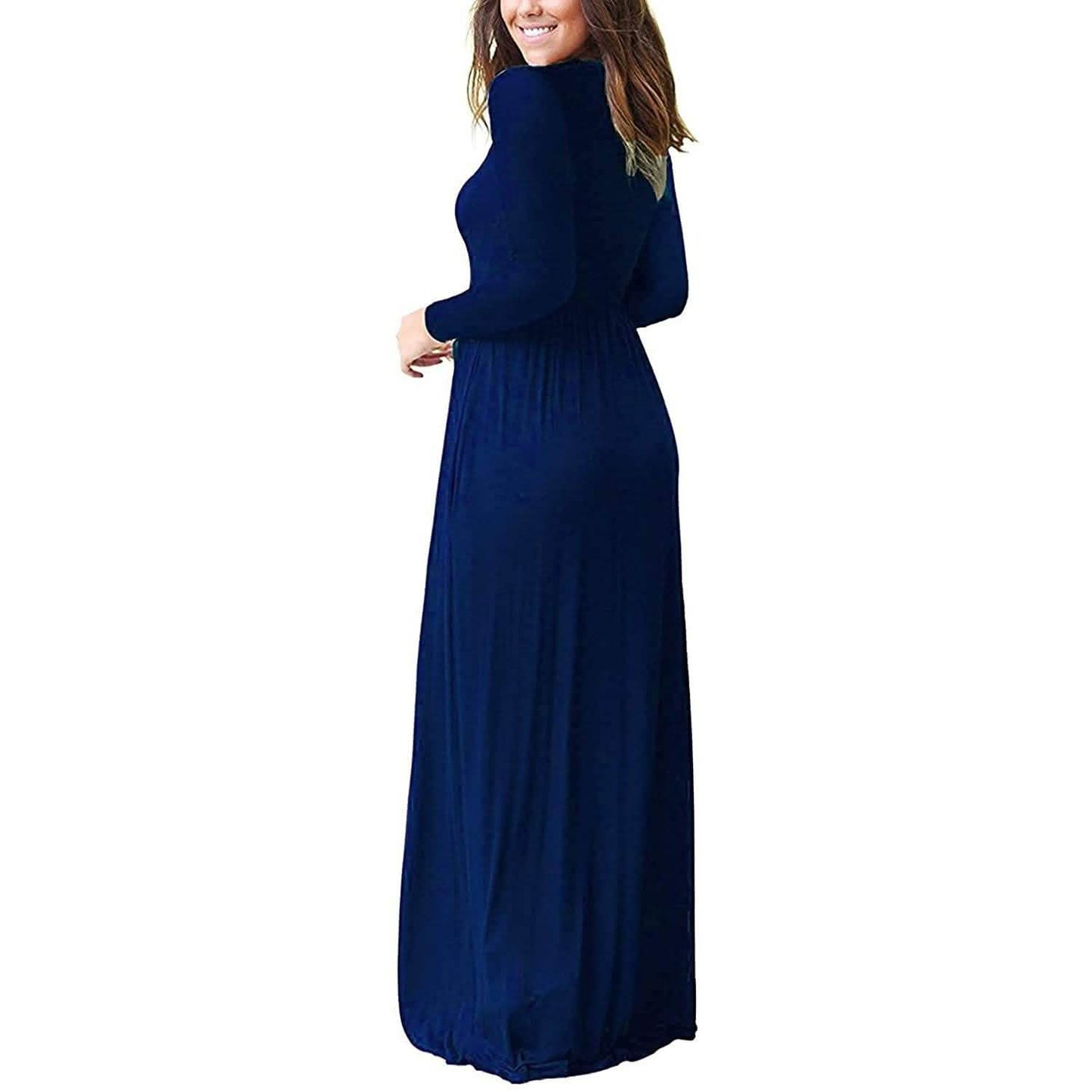 Women Long Sleeve Loose Plain Maxi Dresses Casual Long Dresses with Pockets DailySale