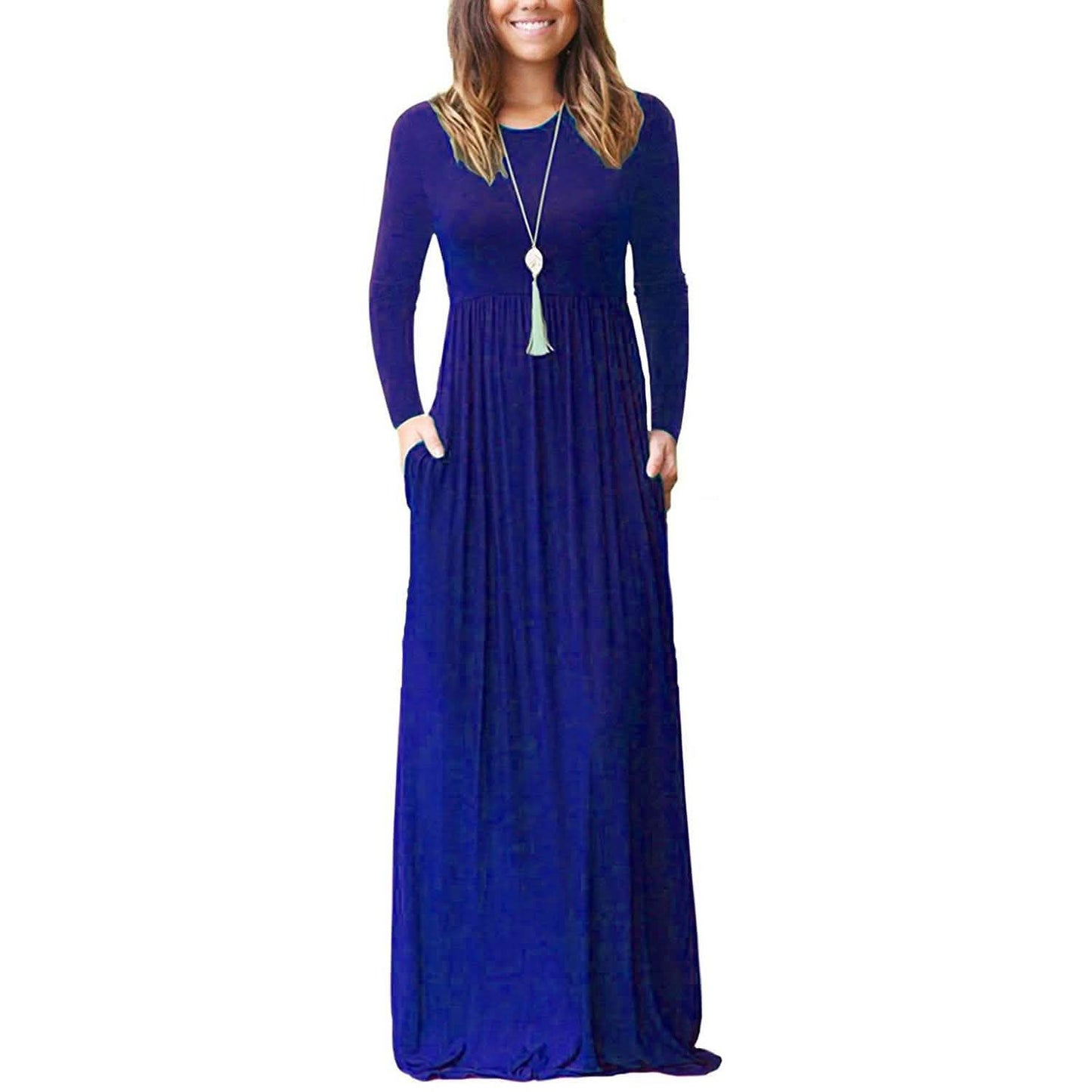 Women Long Sleeve Loose Plain Maxi Dresses Casual Long Dresses with Pockets DailySale