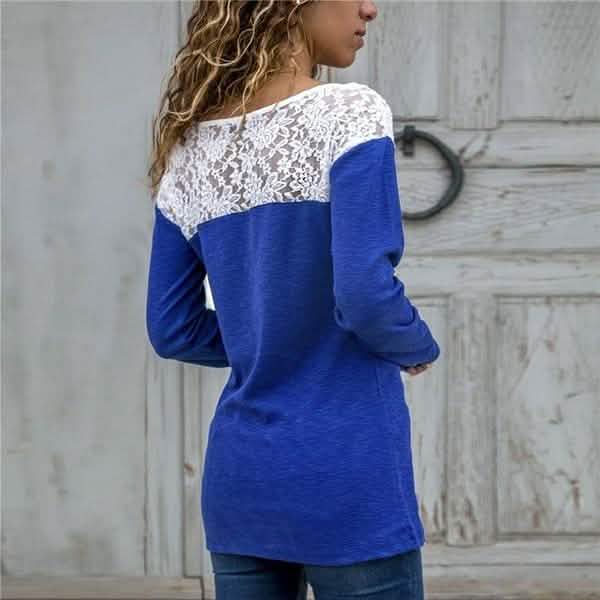 Women Round Neck Sexy Lace Casual Long-Sleeved Top DailySale