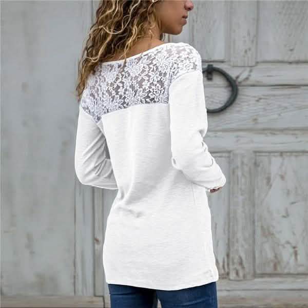 Women Round Neck Sexy Lace Casual Long-Sleeved Top DailySale