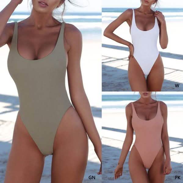 Women Sexy Push Up One-piece Backless Solid Retro Triangle Swimsuit DailySale