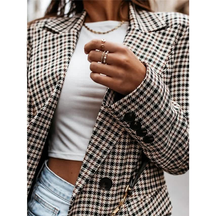 Women's Blazer Casual Jacket Long Sleeve Plaid Check Quilted DailySale