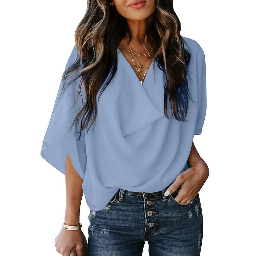 Women's Blouse Plain V Neck Basic Tops DailySale