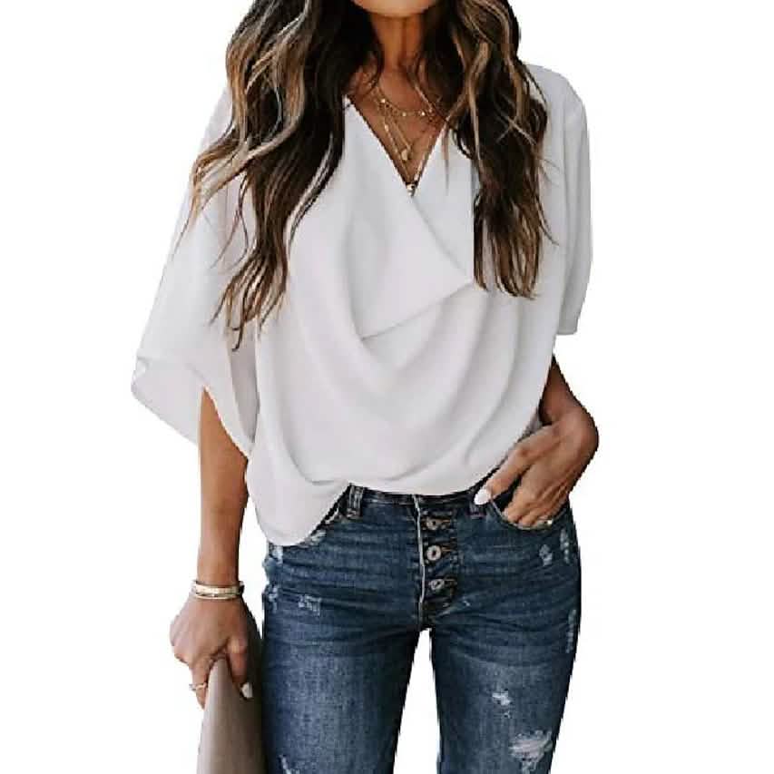 Women's Blouse Plain V Neck Basic Tops DailySale