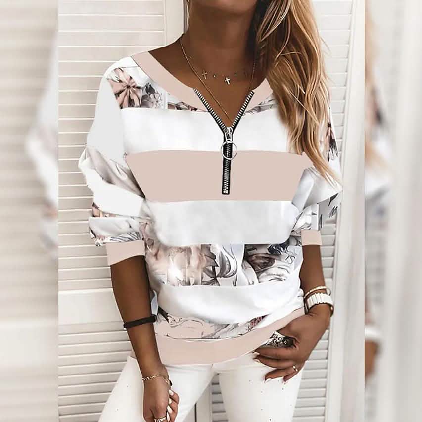 Women's Blouse Shirt Striped Color Block Long Sleeve Print V Neck Tops DailySale