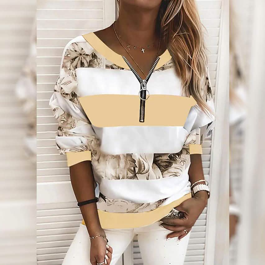 Women's Blouse Shirt Striped Color Block Long Sleeve Print V Neck Tops DailySale