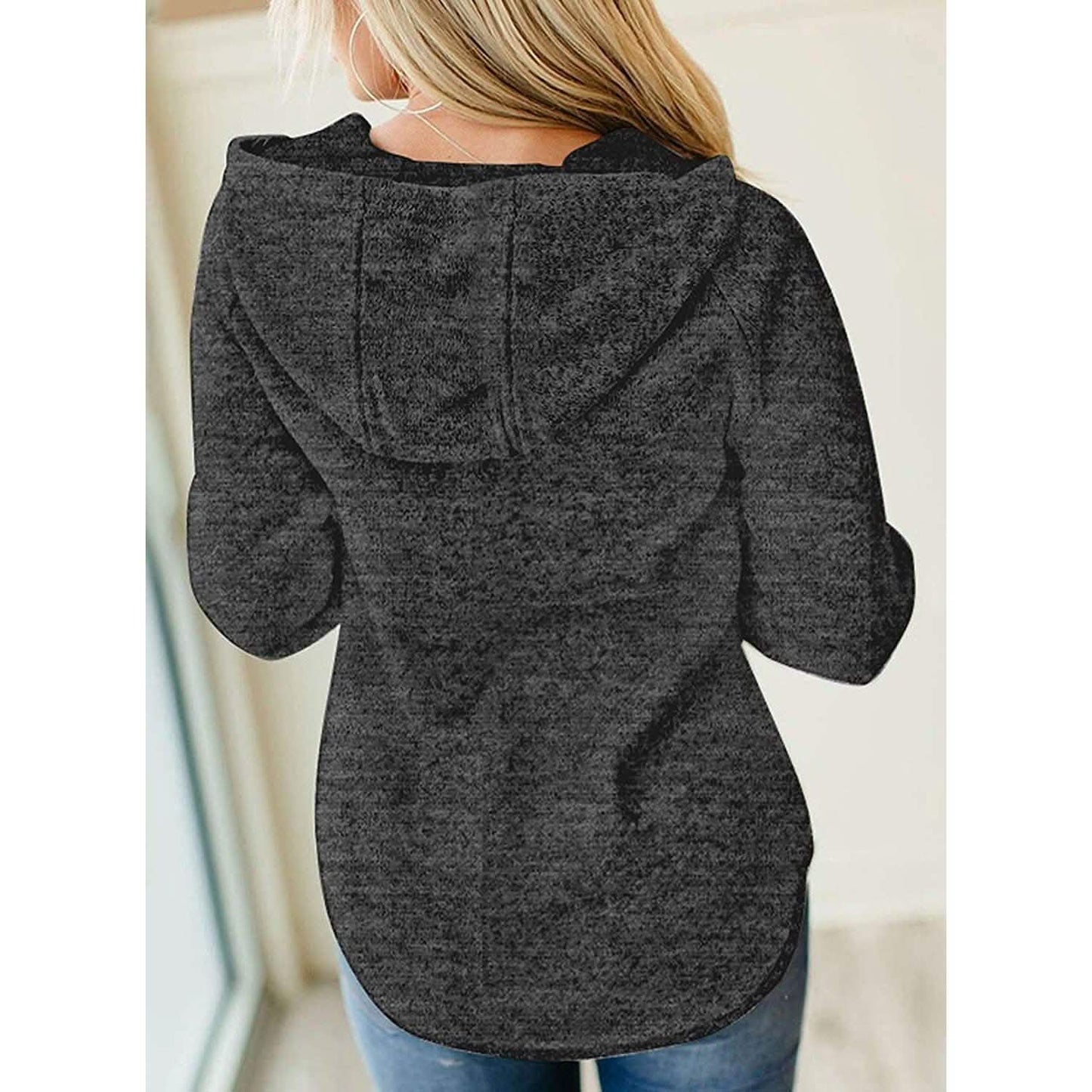 Womens Button Collar Drawstring Stitching Sweatshirts Hoodies Pullover DailySale