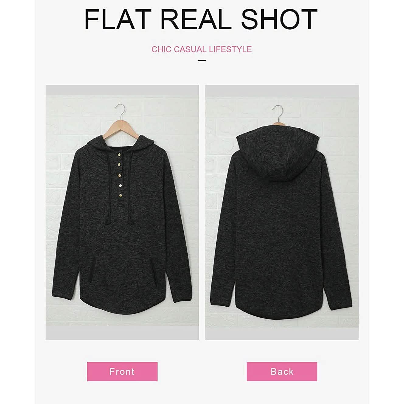 Womens Button Collar Drawstring Stitching Sweatshirts Hoodies Pullover DailySale