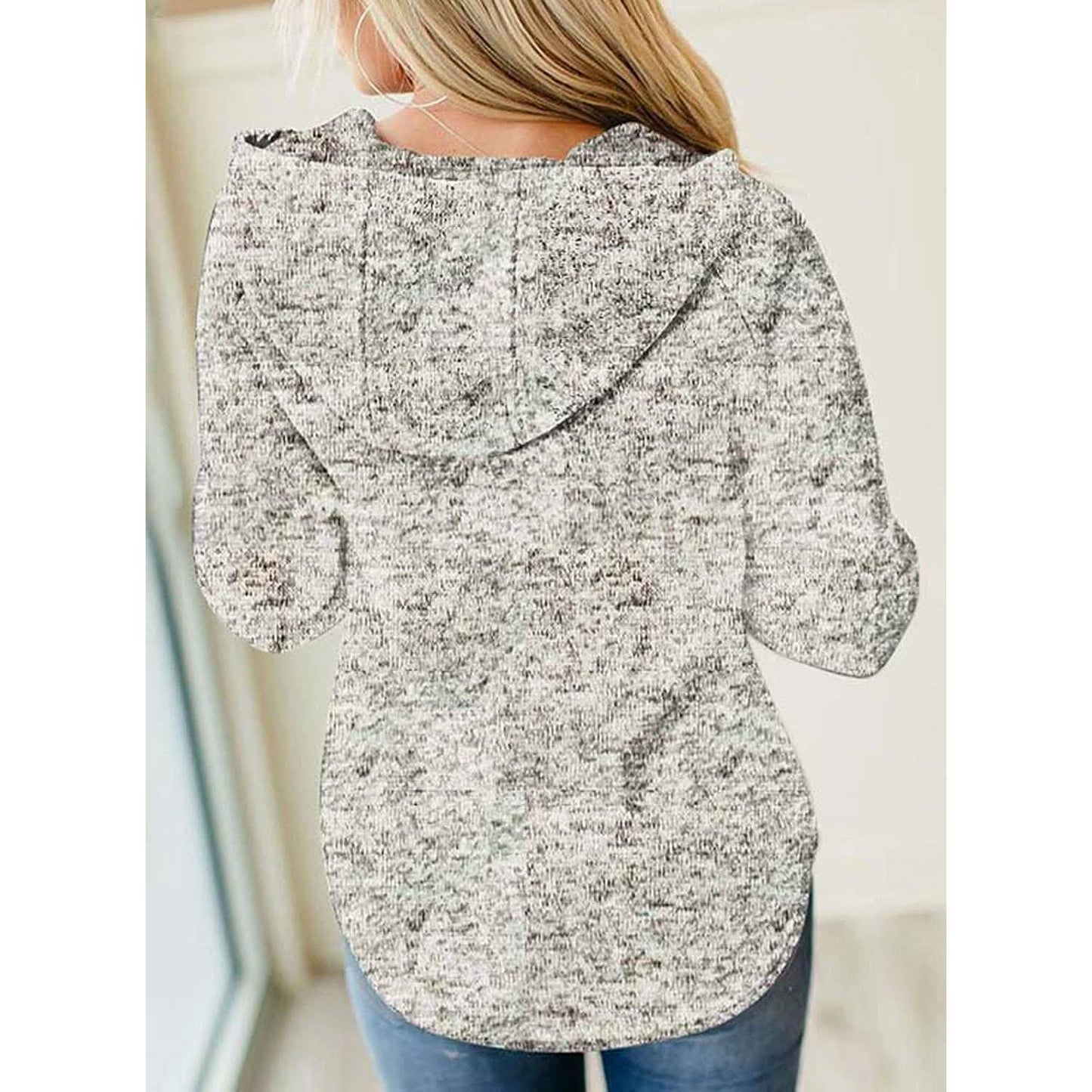 Womens Button Collar Drawstring Stitching Sweatshirts Hoodies Pullover DailySale