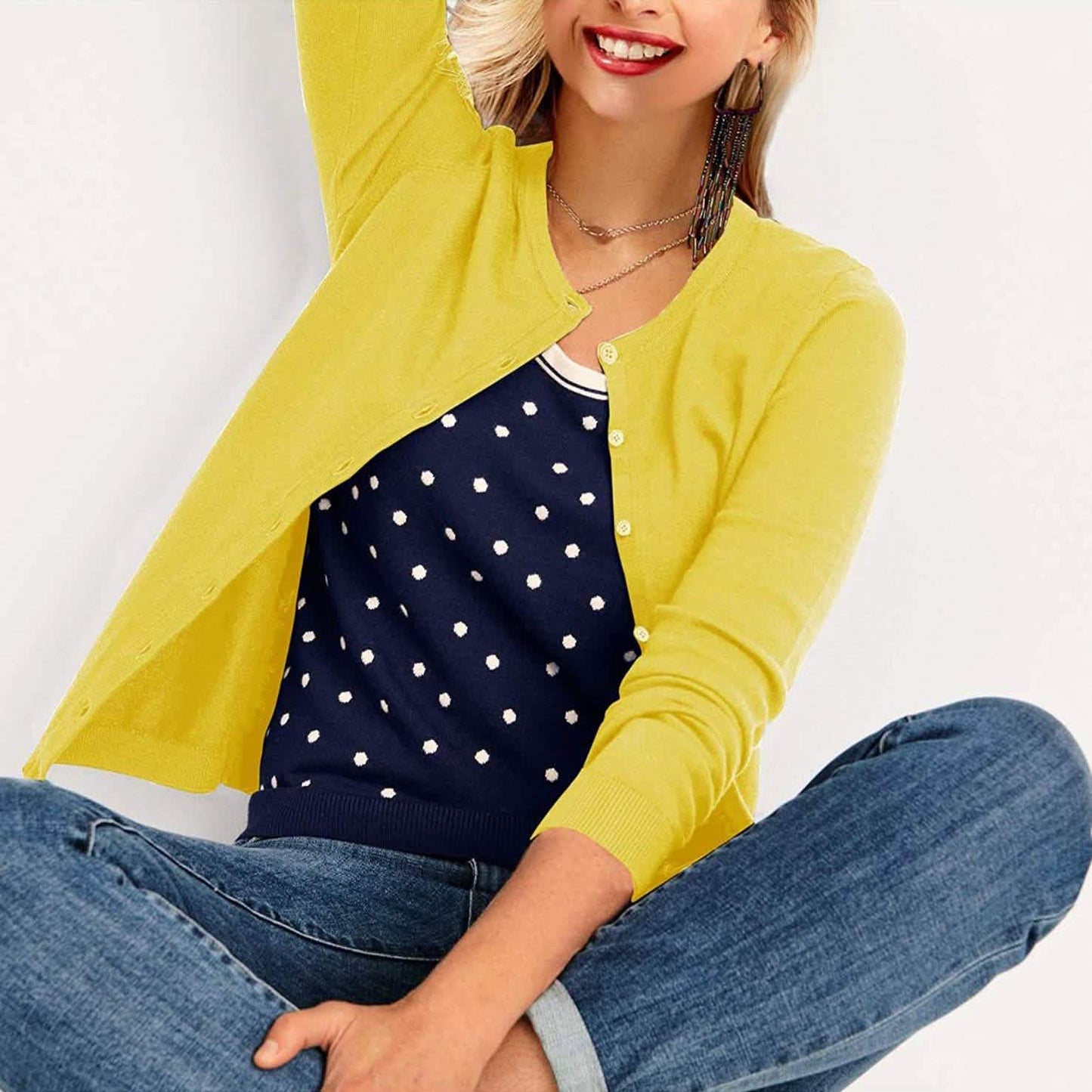 Women's Button Down Crew Neck Long Sleeve Soft Knit Cardigan Sweaters DailySale