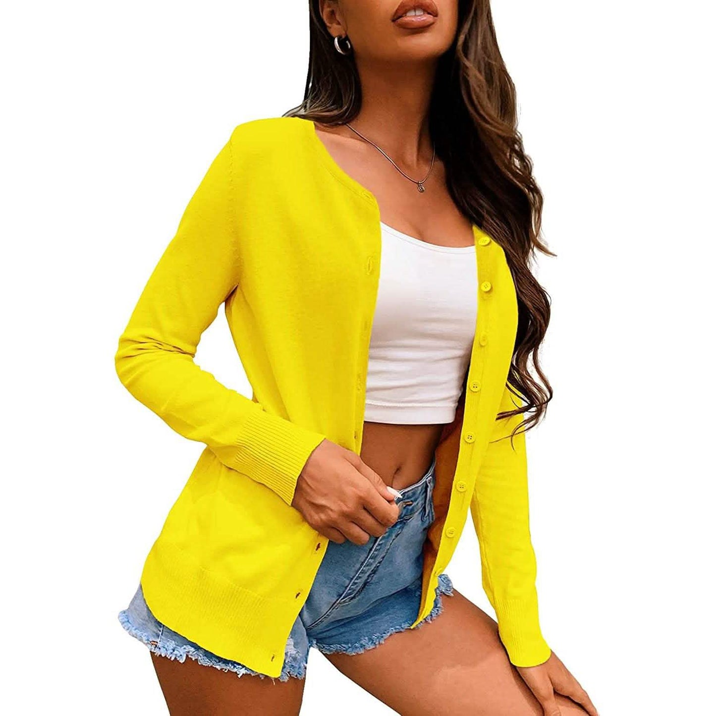 Women's Button Down Crew Neck Long Sleeve Soft Knit Cardigan Sweaters DailySale