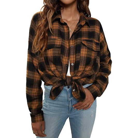 Women's Button Flannel Shirt Plaid Long Sleeve Top DailySale