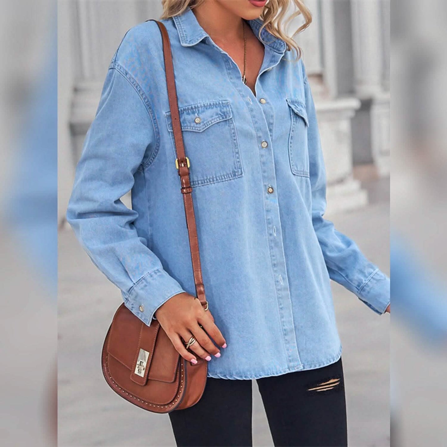 Women's Button Pocket Long Sleeve Casual DailySale