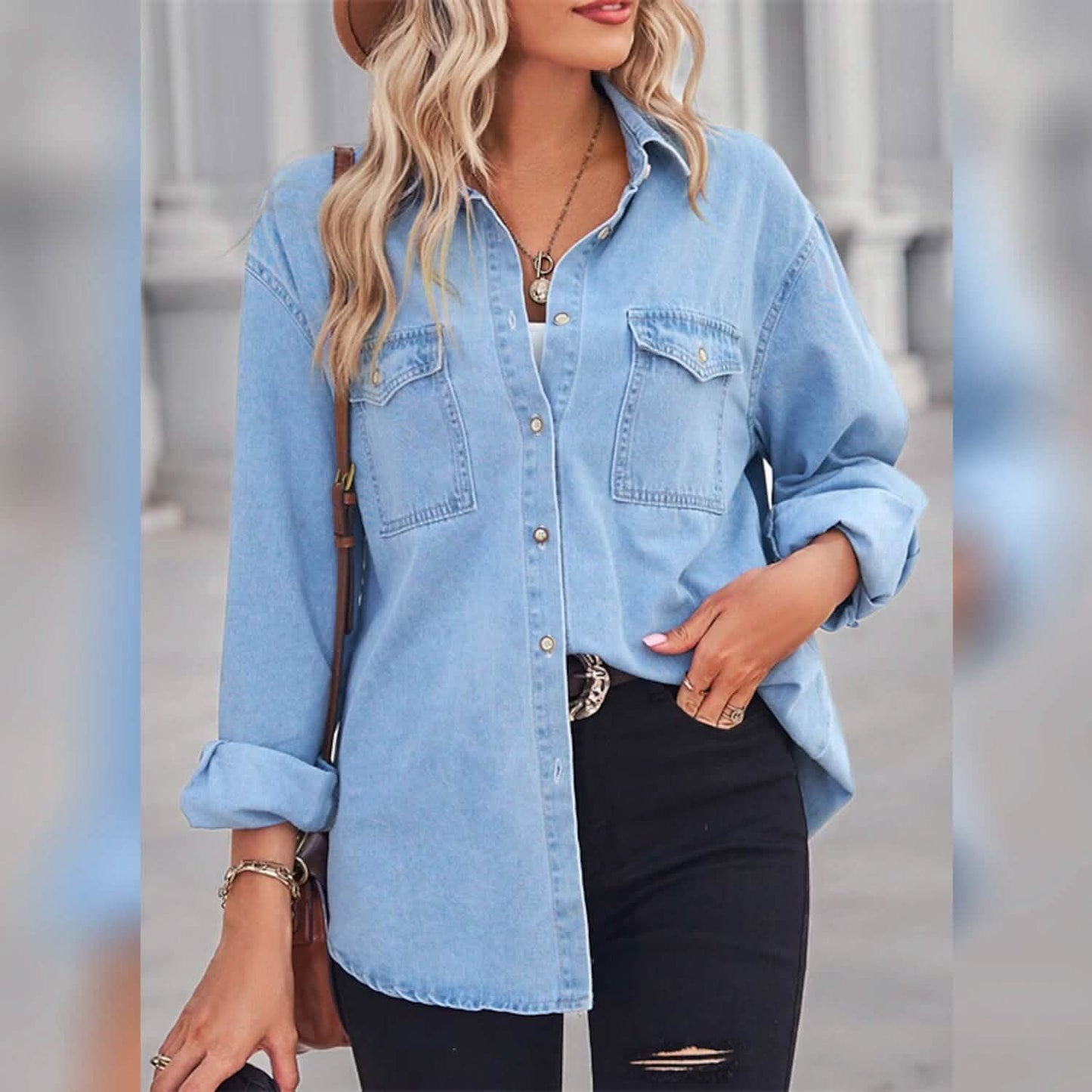 Women's Button Pocket Long Sleeve Casual DailySale