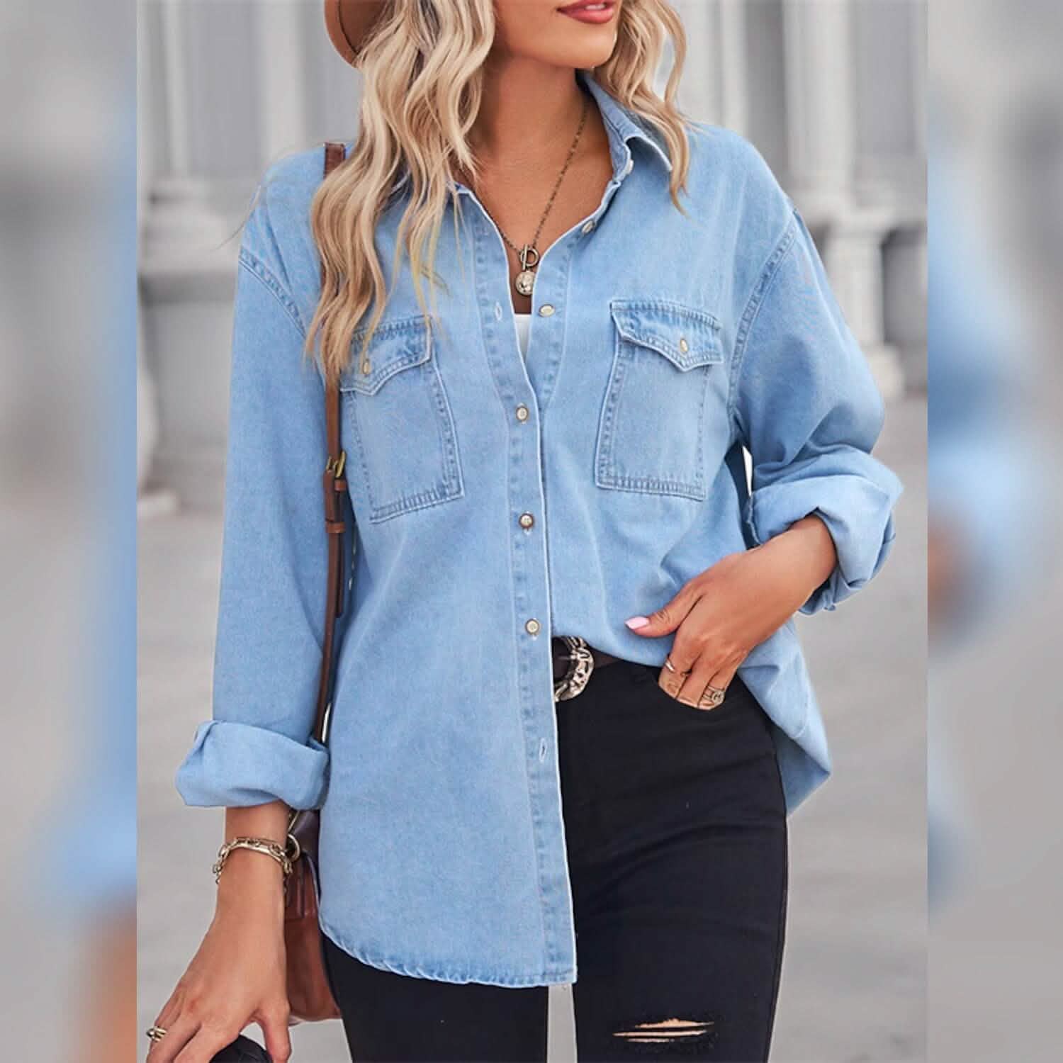 Women's Button Pocket Long Sleeve Casual DailySale