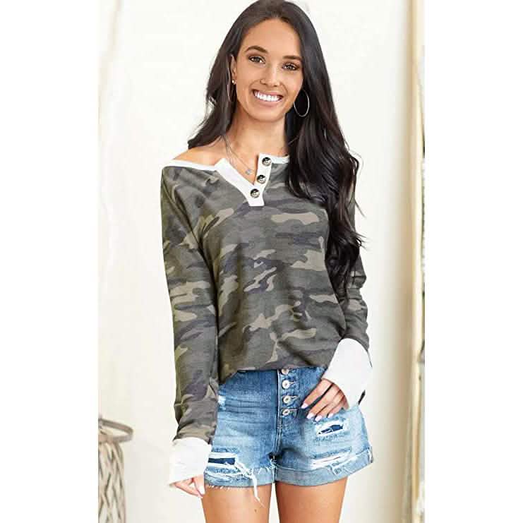 Women's Camouflage Print Casual Leopard Pullover Long Sleeve Sweatshirts DailySale