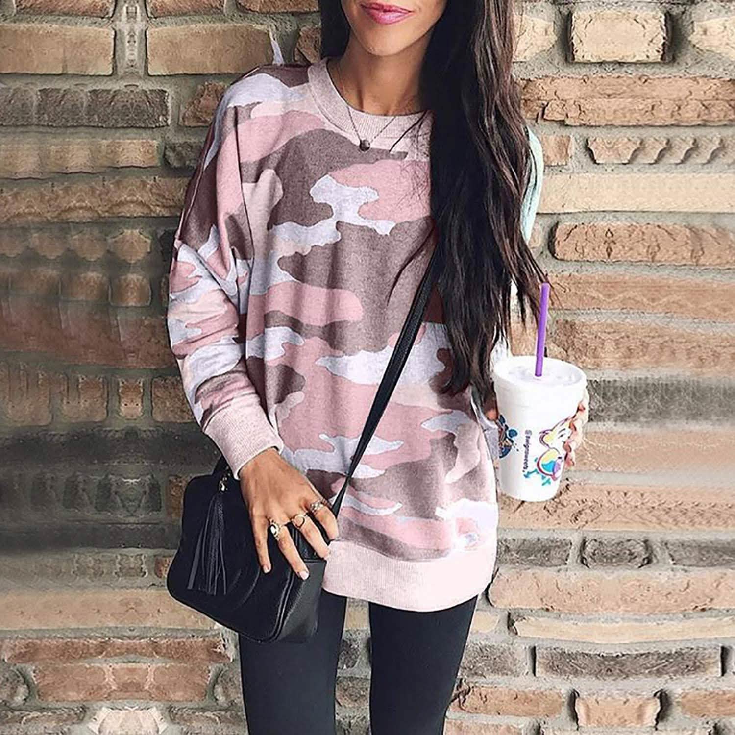 Women's Camouflage Print Casual Leopard Pullover Long Sleeve Sweatshirts DailySale