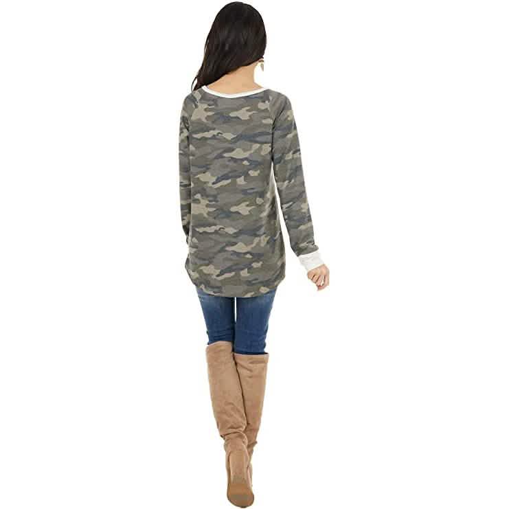 Women's Camouflage Print Casual Leopard Pullover Long Sleeve Sweatshirts DailySale