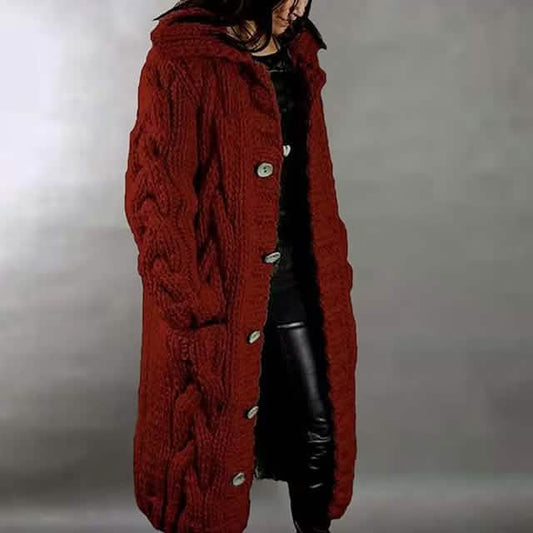 Women's Cardigan Sweater Jumper Cable Chunky Knit Hooded Solid Color Open Front DailySale
