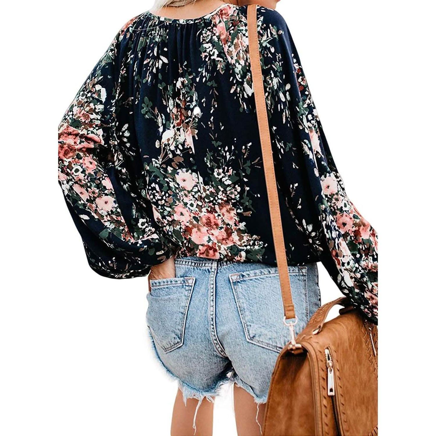 Women's Casual Boho Floral Print V Neck Long Sleeve Shirts Tops DailySale