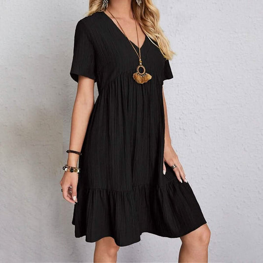 Women's Casual Dress Ruffle V Neck Midi Shift Dress DailySale
