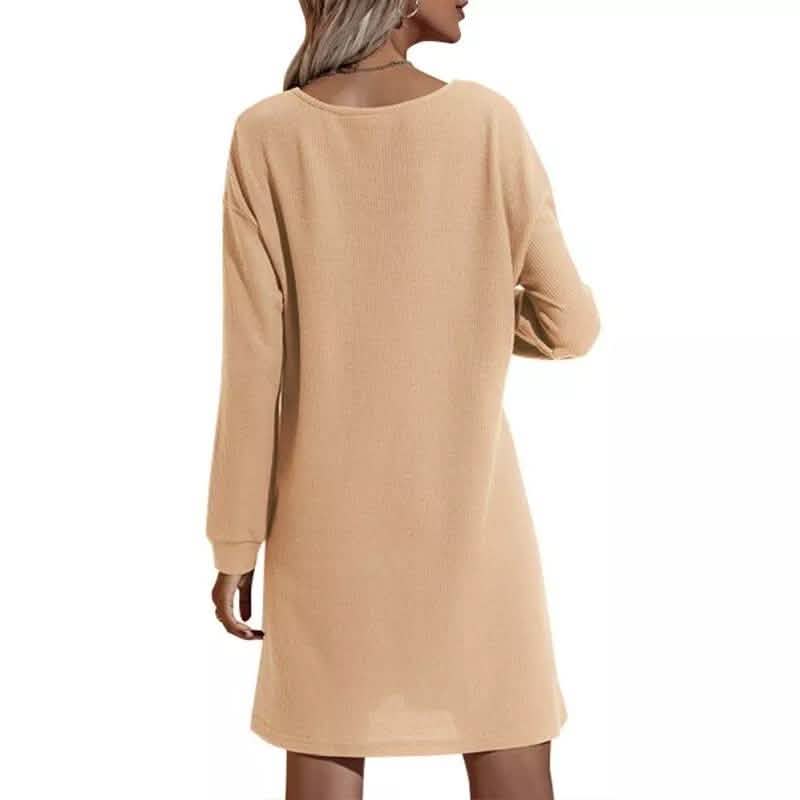 Women's Casual Dresses V-Neck Buttoned Hip Knitted Dresses DailySale