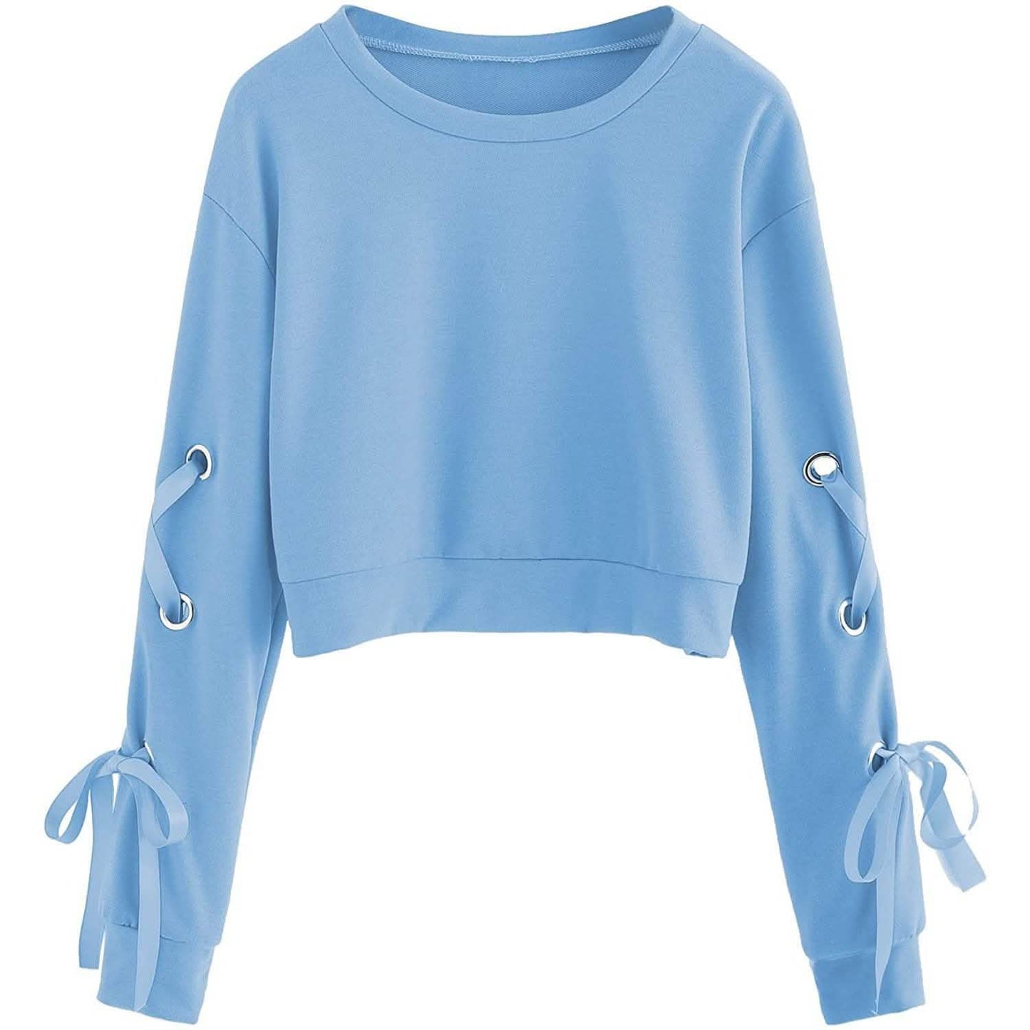 Women's Casual Lace-Up Long-Sleeved Pullover Crop Top Sweatshirt DailySale