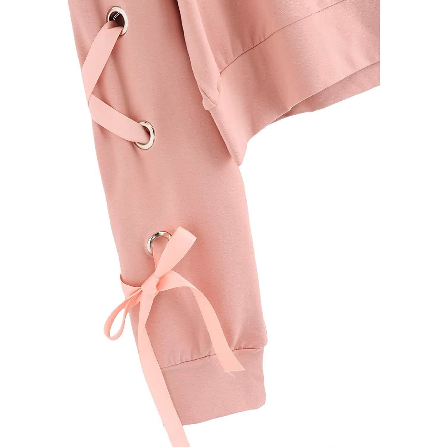 Women's Casual Lace-Up Long-Sleeved Pullover Crop Top Sweatshirt DailySale