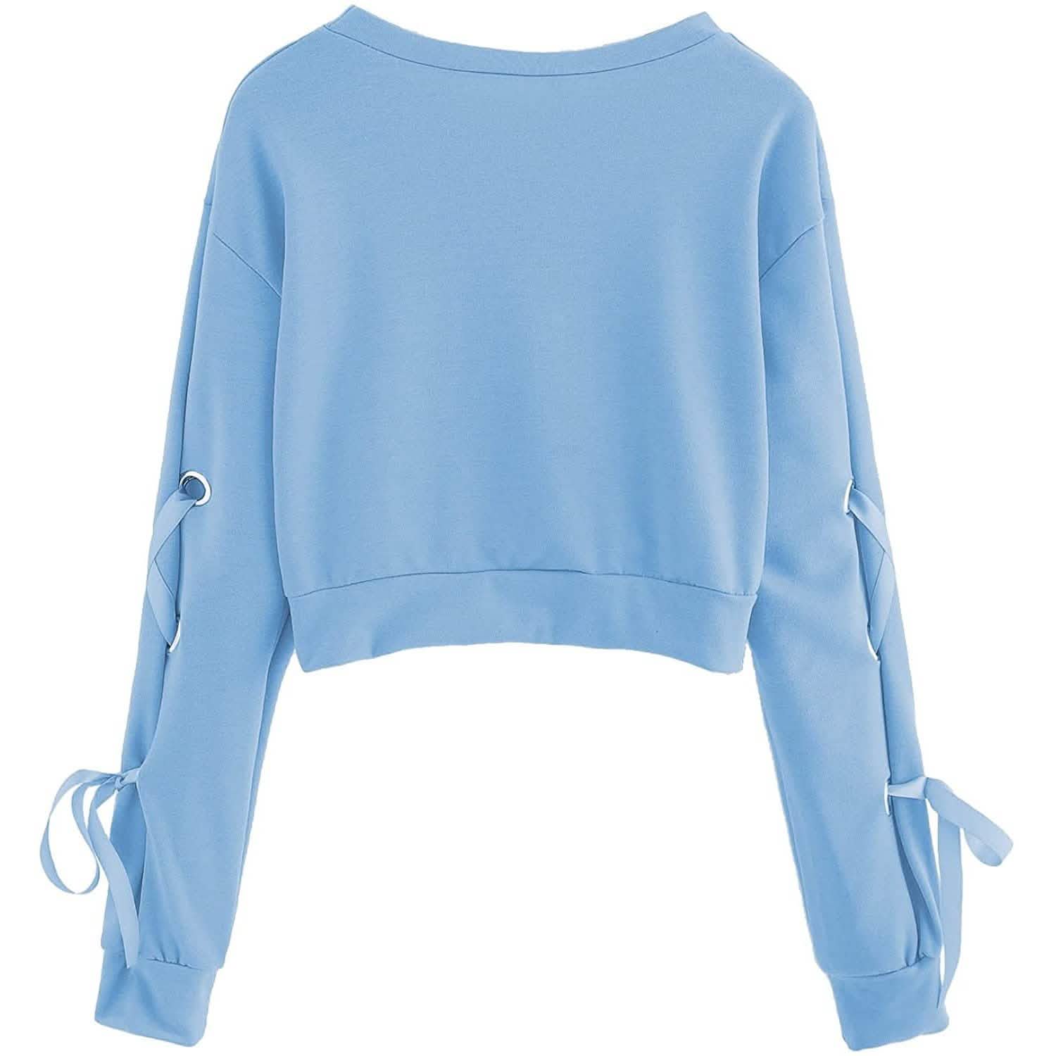 Women's Casual Lace-Up Long-Sleeved Pullover Crop Top Sweatshirt DailySale