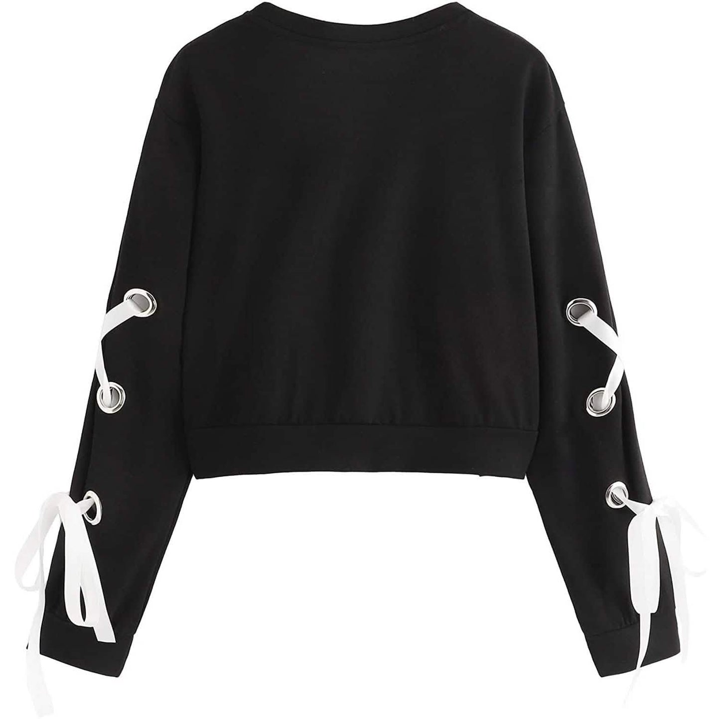 Women's Casual Lace-Up Long-Sleeved Pullover Crop Top Sweatshirt DailySale