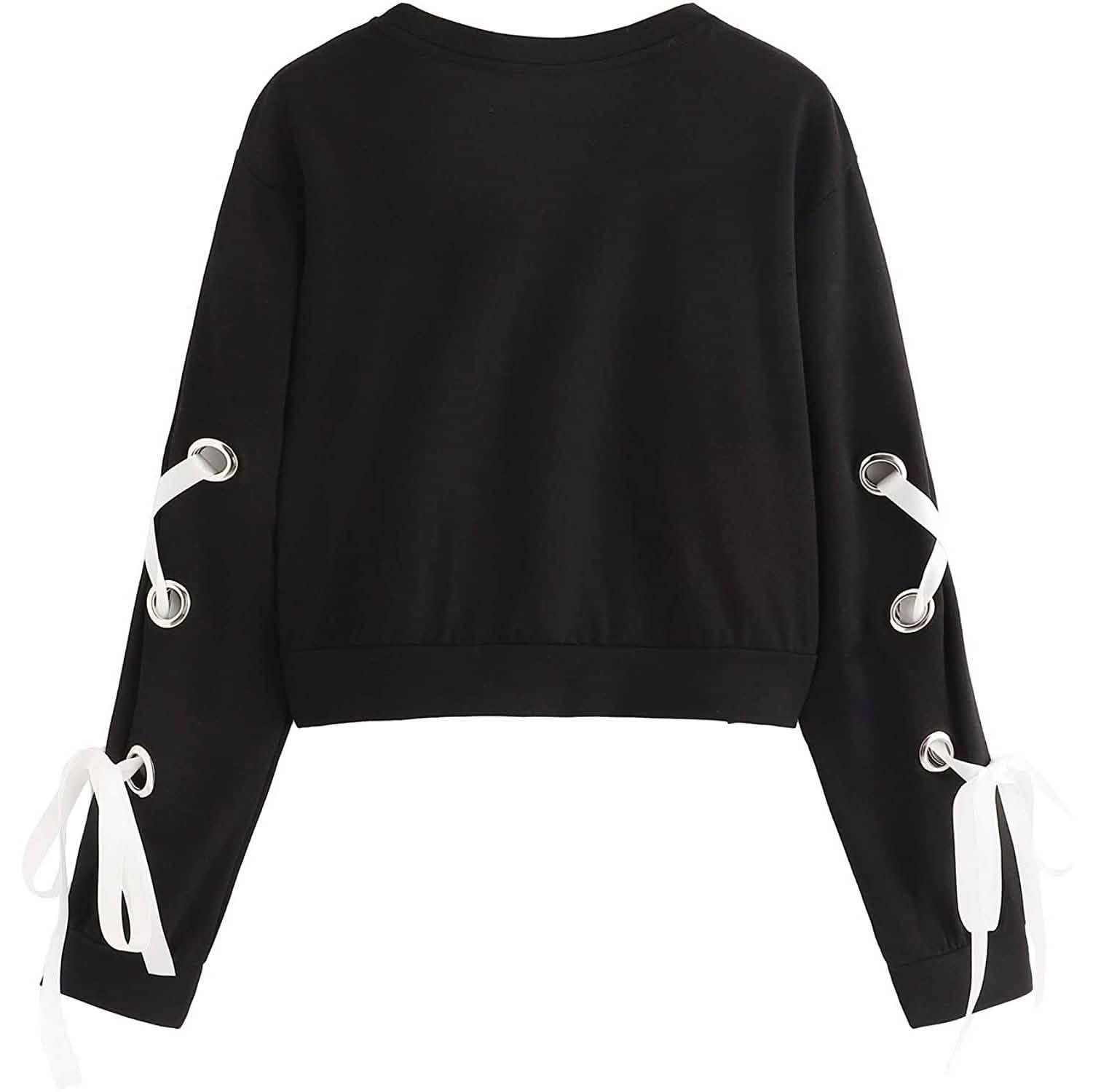 Women's Casual Lace-Up Long-Sleeved Pullover Crop Top Sweatshirt DailySale